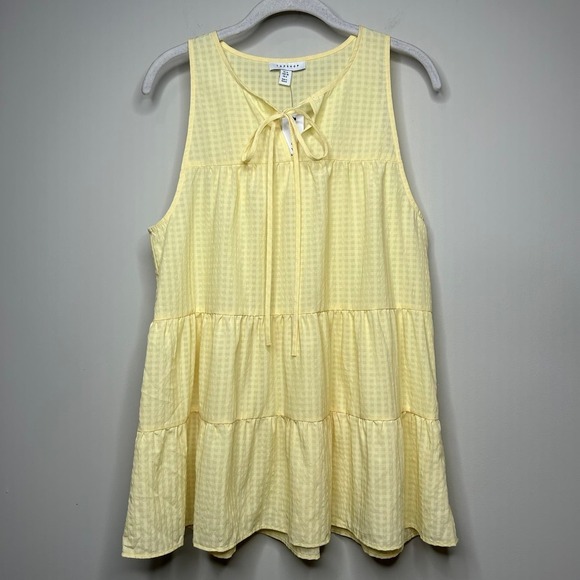 NWT TopShop Yellow Sleeveless Shirt Size 6 Tie Tiered - Picture 1 of 10
